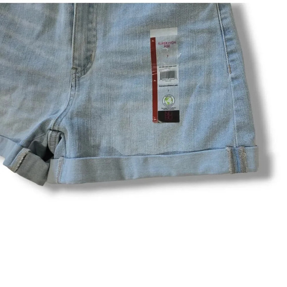 No Boundaries Juniors blue light wash super rise rolled Cuffs denim shorts sz 7 - Picture 4 of 6